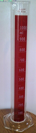 استوانه مدرج 1 لیتری با درجه نشانه روی قرمز رنگ ساخت پیرکس انگلستان