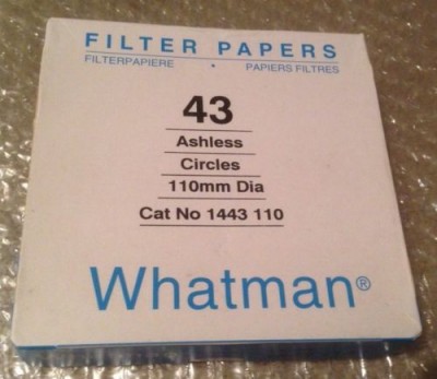 Whatman™ 1443-110 Ashless Grade 43 Quantitative Filter Paper Dia 11cm Pk100