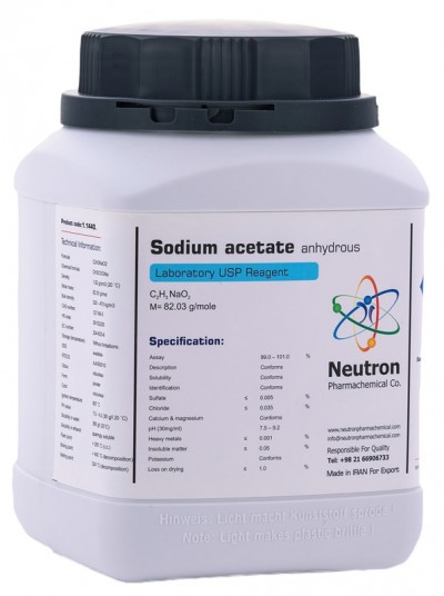 سدیم استات خشک گرید usp یک کیلوگرمی کد 1.2620 ساخت شرکت شیمی دارویی نوترون 