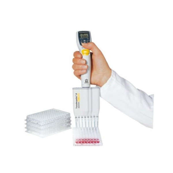 خرید و قیمت پیپت الکترونیکی چندکاناله 8 کاناله Transferpette برند BRAND | حجم 50 تا 1250 میکرولیتر | همراه آداپتور AC یونیورسال