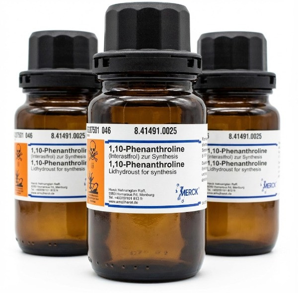 تصویر 1 و 10 فنانترولین 25 گرمی مرک آلمان (1,10-Phenanthroline) کد 841491 – بطری مواد شیمیایی آزمایشگاهی Merck