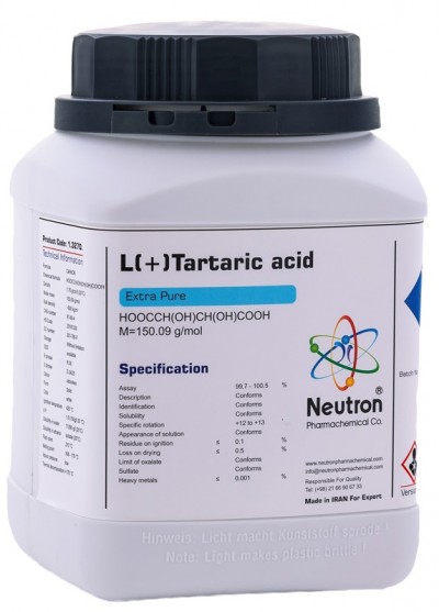 اسید تارتاریک گرید Extra Pure 2.5 کیلوگرمی پلاستیکی کد 1.3270 ساخت شرکت شیمی دارویی نوترون