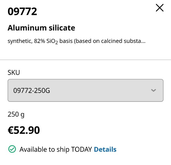 آلومینیوم سیلیکات سیگما آلدریچ اصلی | 250 گرم | کد 09772