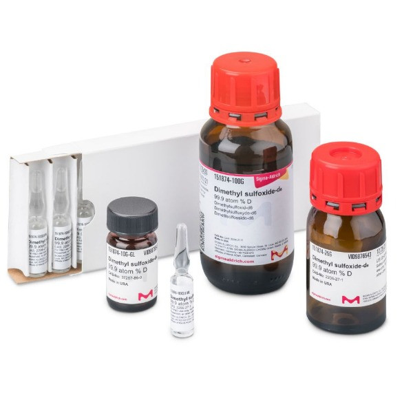 تصویر واقعی DMSO-d6 سیگما آلدریچ کد 151874 در بسته‌بندی‌های آزمایشگاهی